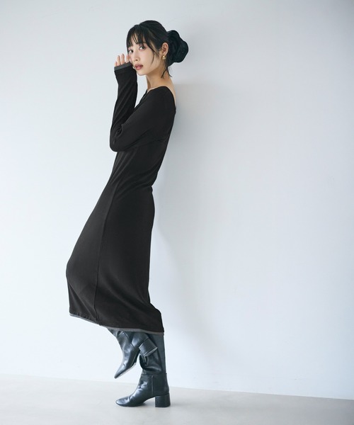 coca(coca)(コカ)の「とろみリブレイヤードワンピース(ワンピース・レディース・チャコール/ブラック・L/M)」の9枚目の写真