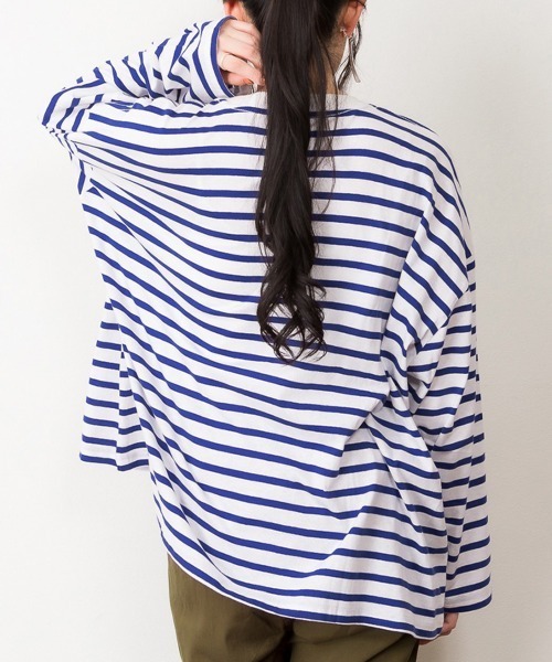 aity(アイティ)の「M-5L オーバーサイズ ボーダーロンT 夏服(Tシャツ/カットソー・レディース・ブルー/杢グレー/ブラック・LL~3L/M~L/4L~5L)」の11枚目の写真