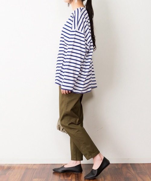 aity(アイティ)の「M-5L オーバーサイズ ボーダーロンT 夏服(Tシャツ/カットソー・レディース・ブルー/杢グレー/ブラック・LL~3L/M~L/4L~5L)」の13枚目の写真