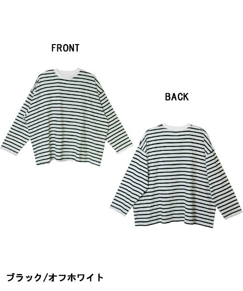 aity(アイティ)の「M-5L オーバーサイズ ボーダーロンT 夏服(Tシャツ/カットソー・レディース・ブルー/杢グレー/ブラック・LL~3L/M~L/4L~5L)」の21枚目の写真