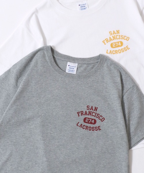Champion(チャンピオン)の「Champion/チャンピオン コットンUSA カレッジロゴプリント ワンポイント刺繍 半袖Tシャツ/レディース(Tシャツ/カットソー・レディース・グレー/ネイビー/オートミール/ホワイト系その他/グリーン/ホワイト/ブルー系その他/オレンジ・L/M)」の3枚目の写真