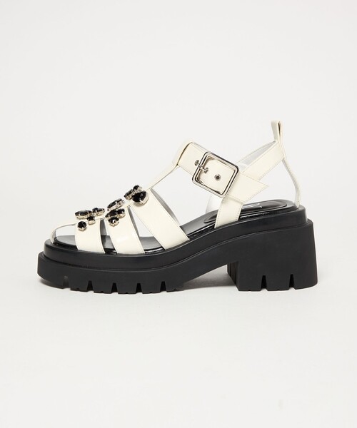 SY UNITED ARROWS(シーユナイテッドアローズ)の「<SY> ビジューグルカ サンダル75↑(サンダル・レディース・その他1/ブラック/オフホワイト・25.5cm/24.5cm/23.5cm/22.5cm)」の1枚目の写真