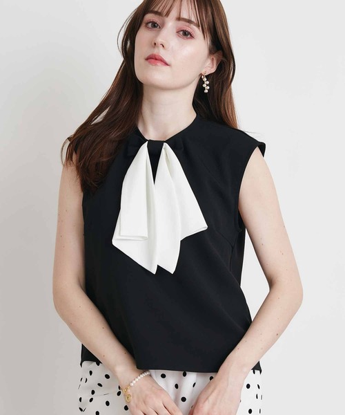PICCIN（ピッチン）の「ダブルリボンノースリーブブラウス（シャツ/ブラウス・レディース・ブラック/オフホワイト・M）」の2枚目の写真