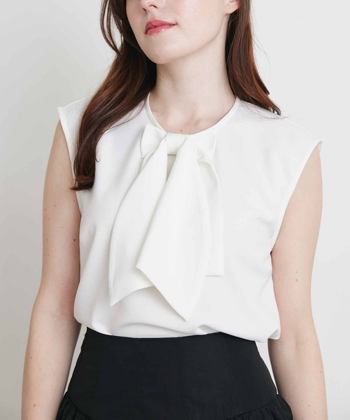 PICCIN（ピッチン）の「ダブルリボンノースリーブブラウス（シャツ/ブラウス・レディース・ブラック/オフホワイト・M）」の12枚目の写真