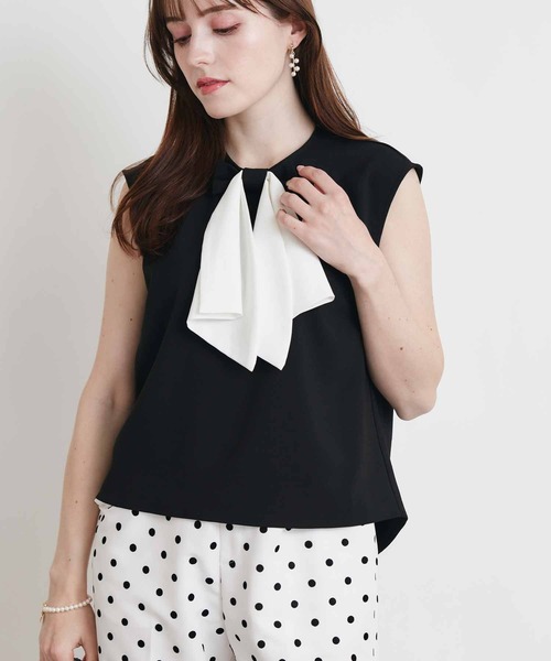 PICCIN（ピッチン）の「ダブルリボンノースリーブブラウス（シャツ/ブラウス・レディース・ブラック/オフホワイト・M）」の6枚目の写真