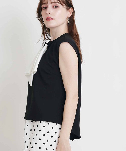 PICCIN（ピッチン）の「ダブルリボンノースリーブブラウス（シャツ/ブラウス・レディース・ブラック/オフホワイト・M）」の7枚目の写真