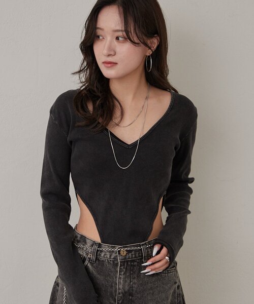 mline（エムライン）の「[mline]カットボディースーツ（Tシャツ/カットソー・レディース・ブラック/グレー・FREE）」の4枚目の写真