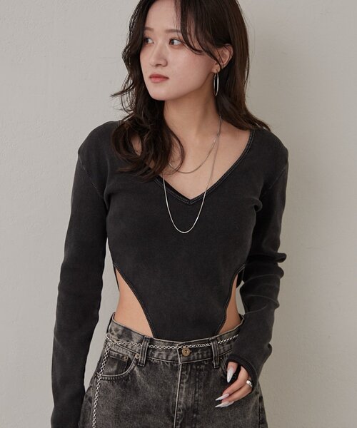 mline（エムライン）の「[mline]カットボディースーツ（Tシャツ/カットソー・レディース・ブラック/グレー・FREE）」の5枚目の写真