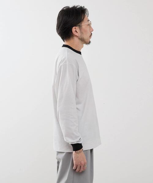 MEN'S MELROSE（メンズメルローズ）の「マイクロボーダーロンT（Tシャツ/カットソー・メンズ・ブラック/ブラウン/ホワイト・4/3）」の7枚目の写真