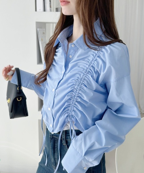 Ada.(エイダ)の「フロント シャーリング リボン シャツ(シャツ/ブラウス・レディース・サックスブルー/ホワイト×ブラック/オフホワイト/ブルー・FREE)」の21枚目の写真