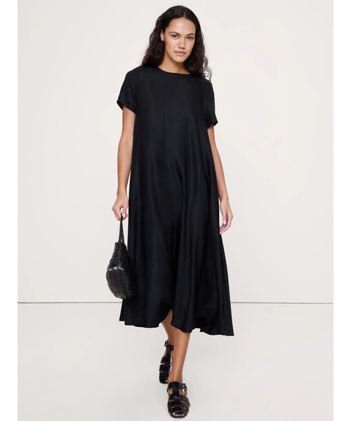 ビスコース リネン トラペーズ マキシ ドレス