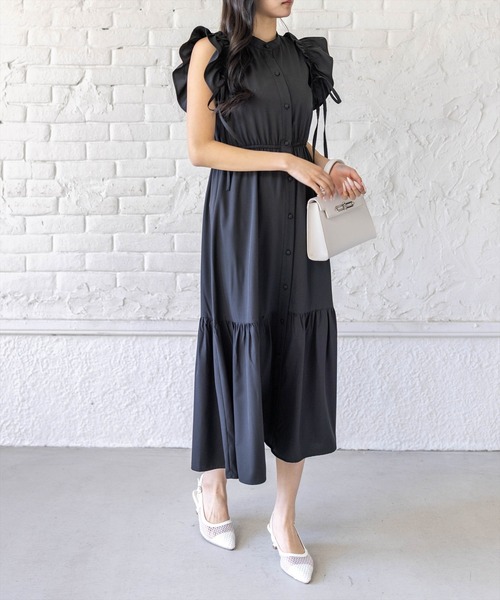 CLEAR BASIC（クリアベーシック）の「リボン付きフリルノースリーブワンピース（ワンピース・レディース・ネイビー/ブラック・PF/F）」の8枚目の写真