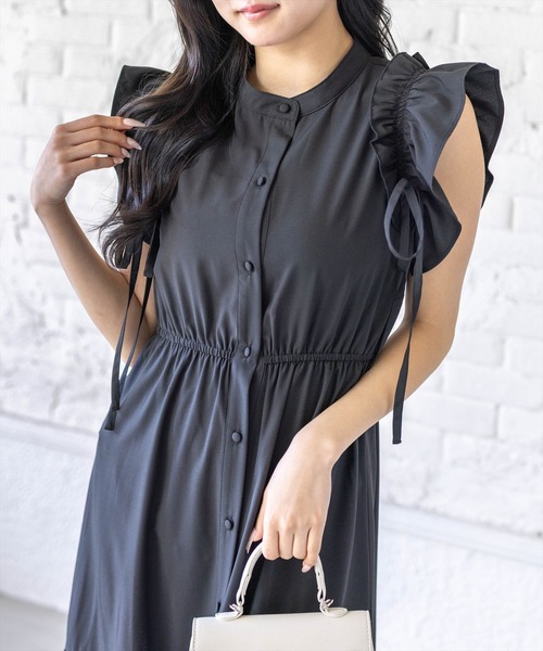 CLEAR BASIC（クリアベーシック）の「リボン付きフリルノースリーブワンピース（ワンピース・レディース・ネイビー/ブラック・PF/F）」の10枚目の写真