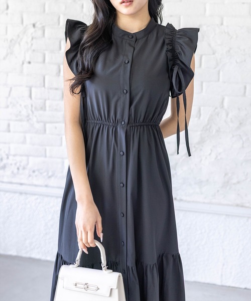 CLEAR BASIC（クリアベーシック）の「リボン付きフリルノースリーブワンピース（ワンピース・レディース・ネイビー/ブラック・PF/F）」の11枚目の写真