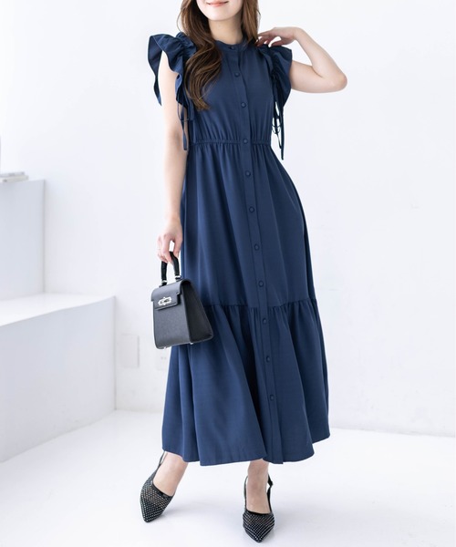 CLEAR BASIC（クリアベーシック）の「リボン付きフリルノースリーブワンピース（ワンピース・レディース・ネイビー/ブラック・PF/F）」の3枚目の写真