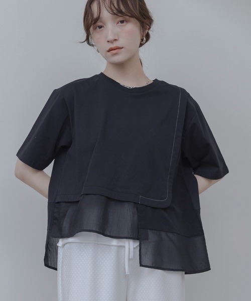 Eimee Law（エイミーロウ）の「配色ステッチレイヤードトップス（Tシャツ/カットソー・レディース・オフホワイト/ブラック・FREE）」の2枚目の写真