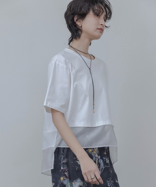 Eimee Law（エイミーロウ）の「配色ステッチレイヤードトップス（Tシャツ/カットソー・レディース・オフホワイト/ブラック・FREE）」の8枚目の写真