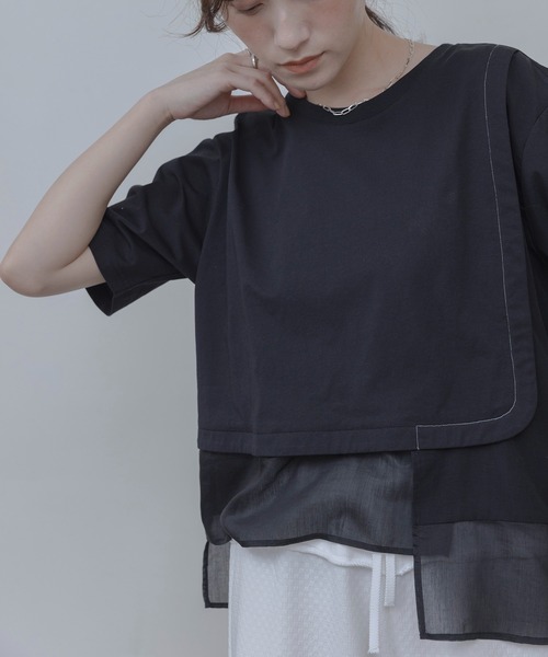 Eimee Law（エイミーロウ）の「配色ステッチレイヤードトップス（Tシャツ/カットソー・レディース・オフホワイト/ブラック・FREE）」の17枚目の写真