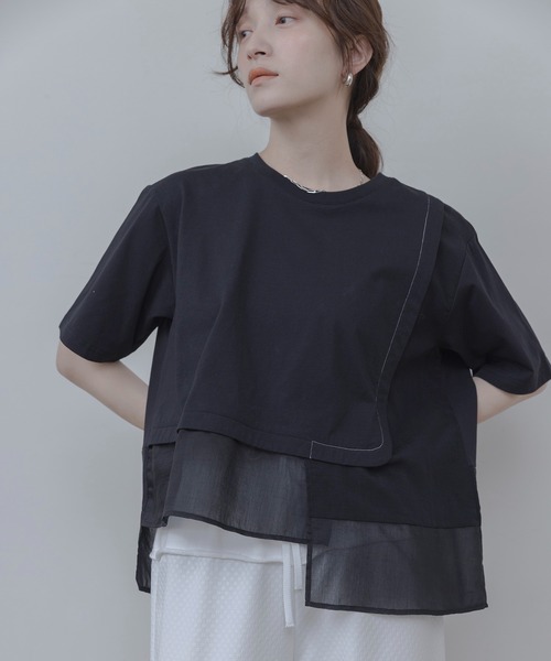 Eimee Law（エイミーロウ）の「配色ステッチレイヤードトップス（Tシャツ/カットソー・レディース・オフホワイト/ブラック・FREE）」の16枚目の写真