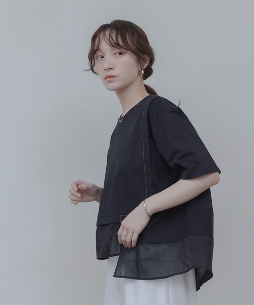 Eimee Law（エイミーロウ）の「配色ステッチレイヤードトップス（Tシャツ/カットソー・レディース・オフホワイト/ブラック・FREE）」の13枚目の写真