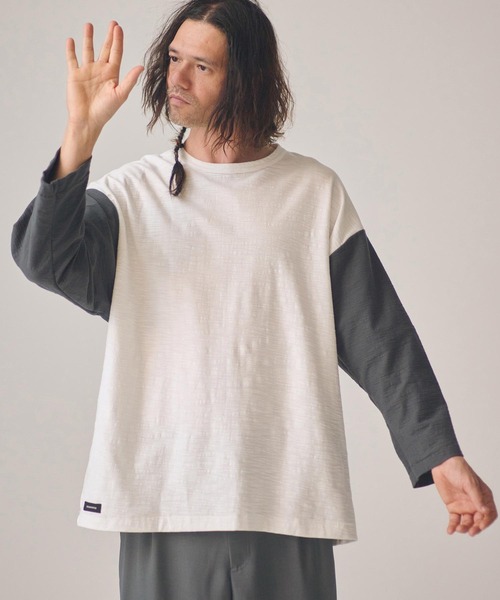 ADAM PATEK(アダムパテック)の「ADAMPATEK/slub reversible two-tone 3/4 T/スラブ天竺リバーシブル七分Tシャツ(Tシャツ/カットソー・メンズ・ホワイト×グリーン/ホワイト×グレー・1/2)」の6枚目の写真