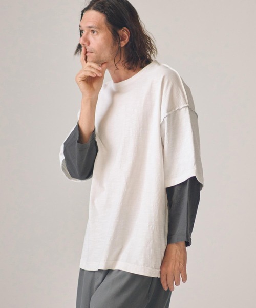 ADAM PATEK(アダムパテック)の「ADAMPATEK/slub reversible two-tone 3/4 T/スラブ天竺リバーシブル七分Tシャツ(Tシャツ/カットソー・メンズ・ホワイト×グリーン/ホワイト×グレー・1/2)」の15枚目の写真