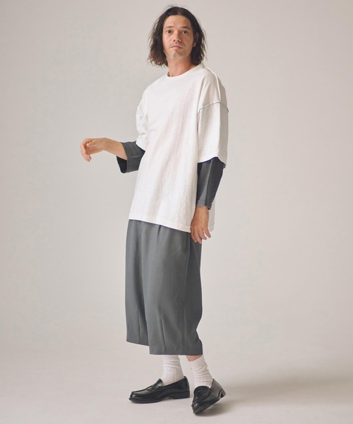 ADAM PATEK(アダムパテック)の「ADAMPATEK/slub reversible two-tone 3/4 T/スラブ天竺リバーシブル七分Tシャツ(Tシャツ/カットソー・メンズ・ホワイト×グリーン/ホワイト×グレー・1/2)」の7枚目の写真