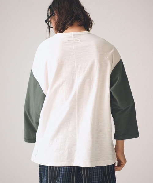 ADAM PATEK(アダムパテック)の「ADAMPATEK/slub reversible two-tone 3/4 T/スラブ天竺リバーシブル七分Tシャツ(Tシャツ/カットソー・メンズ・ホワイト×グリーン/ホワイト×グレー・1/2)」の13枚目の写真