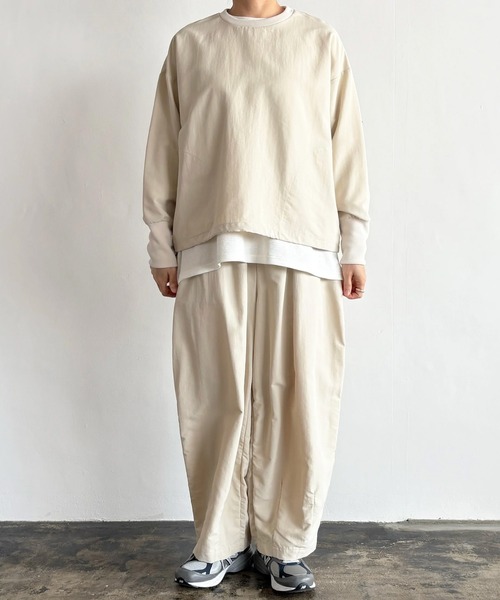 HARVESTY(ハーベスティ)の「HARVESTY / ハーベスティ PULLOVER NYLON TUSSAH ナイロンタッサー プルオーバー カットソー(Tシャツ/カットソー・レディース・アイボリー/チャコールグレー・1/2)」の3枚目の写真