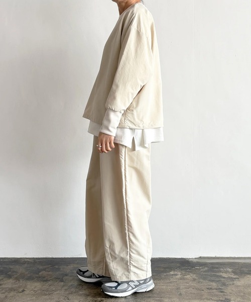 HARVESTY(ハーベスティ)の「HARVESTY / ハーベスティ PULLOVER NYLON TUSSAH ナイロンタッサー プルオーバー カットソー(Tシャツ/カットソー・レディース・アイボリー/チャコールグレー・1/2)」の4枚目の写真