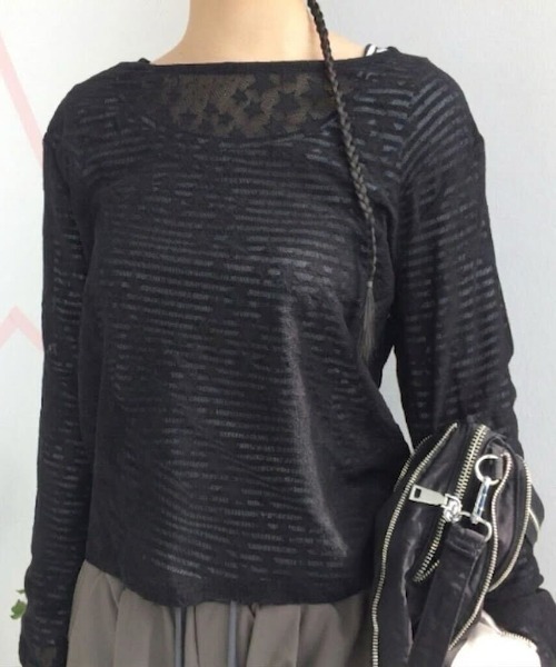 Teem Store(チームストア)の「【冷房・UV対策】星柄シアーレーストップス シアーロンT レイヤード(Tシャツ/カットソー・レディース・ブラック/ホワイト・F)」の2枚目の写真