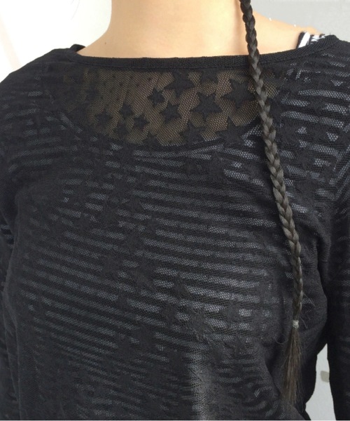 Teem Store(チームストア)の「【冷房・UV対策】星柄シアーレーストップス シアーロンT レイヤード(Tシャツ/カットソー・レディース・ブラック/ホワイト・F)」の9枚目の写真