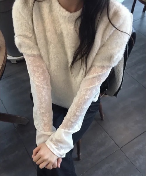 Teem Store(チームストア)の「【冷房・UV対策】星柄シアーレーストップス シアーロンT レイヤード(Tシャツ/カットソー・レディース・ブラック/ホワイト・F)」の18枚目の写真