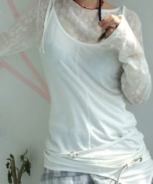Teem Store(チームストア)の「【冷房・UV対策】星柄シアーレーストップス シアーロンT レイヤード(Tシャツ/カットソー・レディース・ブラック/ホワイト・F)」の3枚目の写真