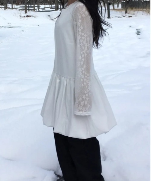 Teem Store(チームストア)の「【冷房・UV対策】星柄シアーレーストップス シアーロンT レイヤード(Tシャツ/カットソー・レディース・ブラック/ホワイト・F)」の19枚目の写真