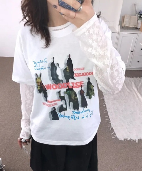Teem Store(チームストア)の「【冷房・UV対策】星柄シアーレーストップス シアーロンT レイヤード(Tシャツ/カットソー・レディース・ブラック/ホワイト・F)」の21枚目の写真