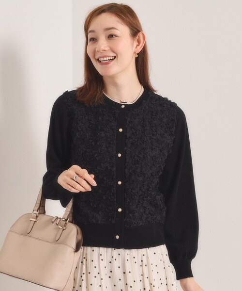 ITS'DEMO（イッツデモ）の「【手洗い可】フロントレースニットカーデ（カーディガン/ボレロ・レディース・オフホワイト/ブラック・00）」の2枚目の写真