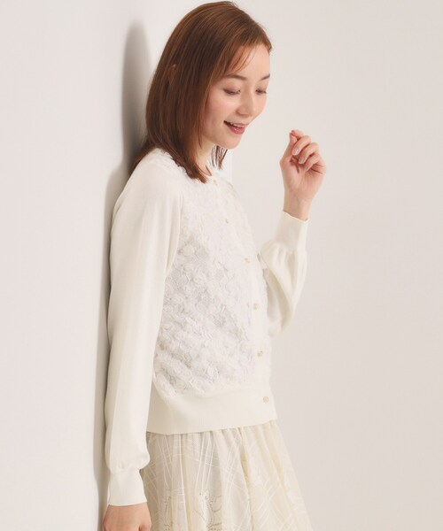 ITS'DEMO（イッツデモ）の「【手洗い可】フロントレースニットカーデ（カーディガン/ボレロ・レディース・オフホワイト/ブラック・00）」の3枚目の写真