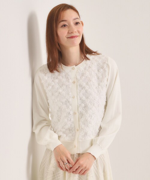 ITS'DEMO（イッツデモ）の「【手洗い可】フロントレースニットカーデ（カーディガン/ボレロ・レディース・オフホワイト/ブラック・00）」の4枚目の写真