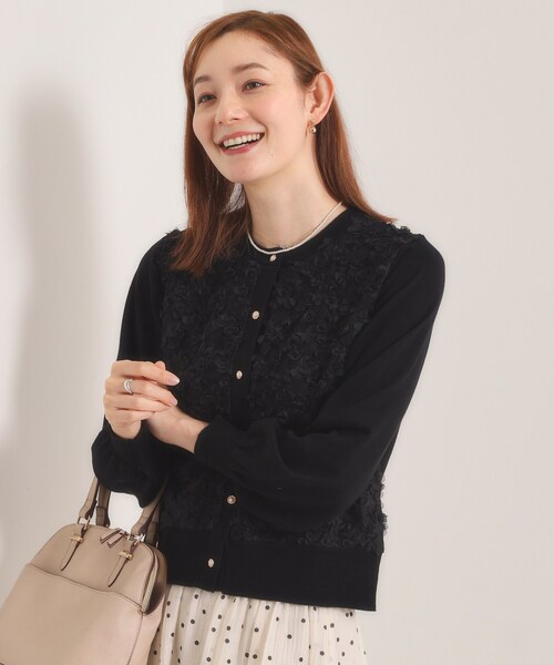 ITS'DEMO（イッツデモ）の「【手洗い可】フロントレースニットカーデ（カーディガン/ボレロ・レディース・オフホワイト/ブラック・00）」の7枚目の写真