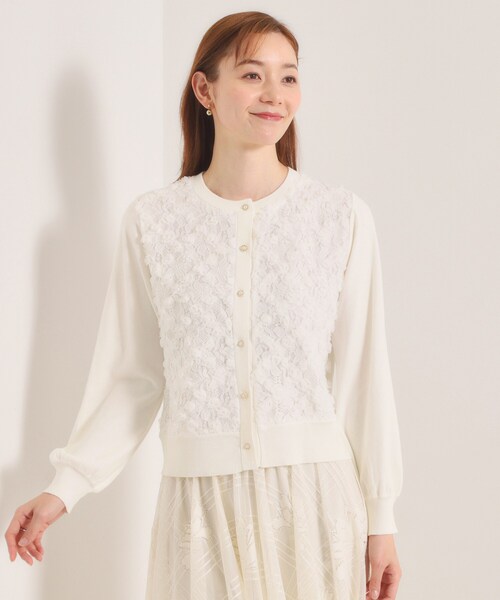 ITS'DEMO（イッツデモ）の「【手洗い可】フロントレースニットカーデ（カーディガン/ボレロ・レディース・オフホワイト/ブラック・00）」の11枚目の写真