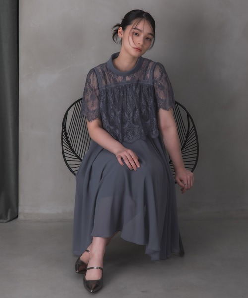 Rose of Sharon(ローズオブシャロン)の「刺繍シアーフレアドレス(ドレス・レディース・ダークグリーン/ブルーグレー/ダークブルー/ライトパープル/ボルドー/カーキ/ダークラベンダー・M)」の4枚目の写真