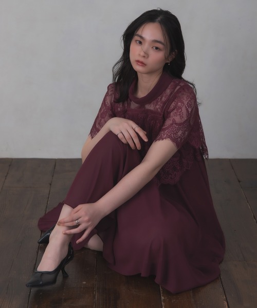 Rose of Sharon(ローズオブシャロン)の「刺繍シアーフレアドレス(ドレス・レディース・ダークグリーン/ブルーグレー/ダークブルー/ライトパープル/ボルドー/カーキ/ダークラベンダー・M)」の1枚目の写真
