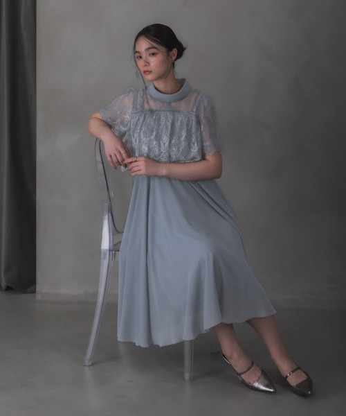 Rose of Sharon(ローズオブシャロン)の「刺繍シアーフレアドレス(ドレス・レディース・ダークグリーン/ブルーグレー/ダークブルー/ライトパープル/ボルドー/カーキ/ダークラベンダー・M)」の2枚目の写真
