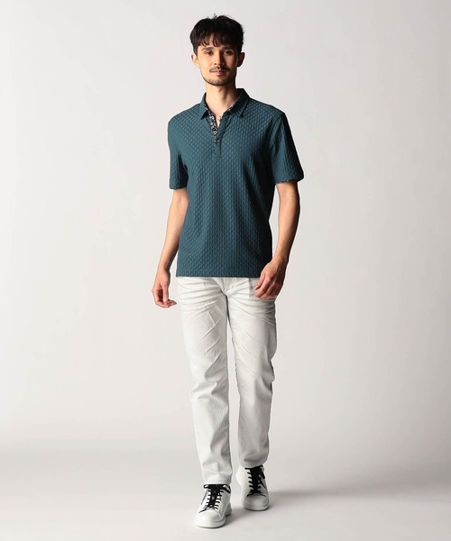 NICOLE CLUB FOR MEN(ニコルクラブフォーメン)の「リンクスジャカードスキッパーポロシャツ(ポロシャツ・メンズ・ブラック/オフホワイト/ブルー系/ネイビー・XX-LARGE/X-LARGE/LARGE/MEDIUM)」の7枚目の写真