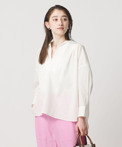 UNITED ARROWS(ユナイテッドアローズ)の「スキッパー プルオーバー 8分袖 シャツ(シャツ/ブラウス・レディース・オフホワイト/ブラック/その他1・36/38)」の1枚目の写真