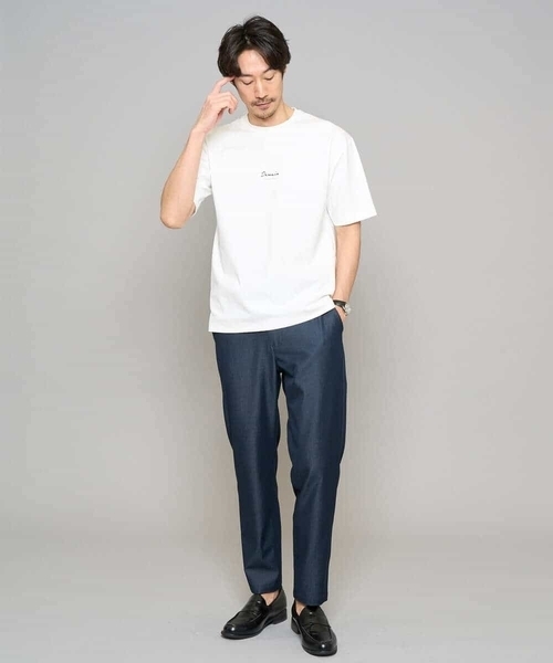 a.v.v（アーヴェヴェ）の「【イージーケア/洗濯機で洗える/速乾/毛玉になりにくい/接触冷感】ミニロゴプリントセミワイドシルエットカットソー（Tシャツ/カットソー・メンズ・ダークインディゴブルー/ピンク/ホワイト/チャコールグレー・48/44/50）」の19枚目の写真