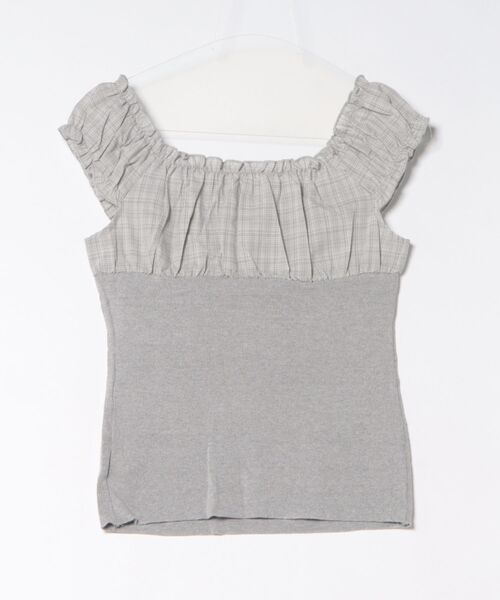 Anely（アネリー）の「異素材 チェック フロントリボン 配色 ギャザー トップス（Tシャツ/カットソー・レディース・ネイビー/グレー/アイボリー・FREE）」の20枚目の写真
