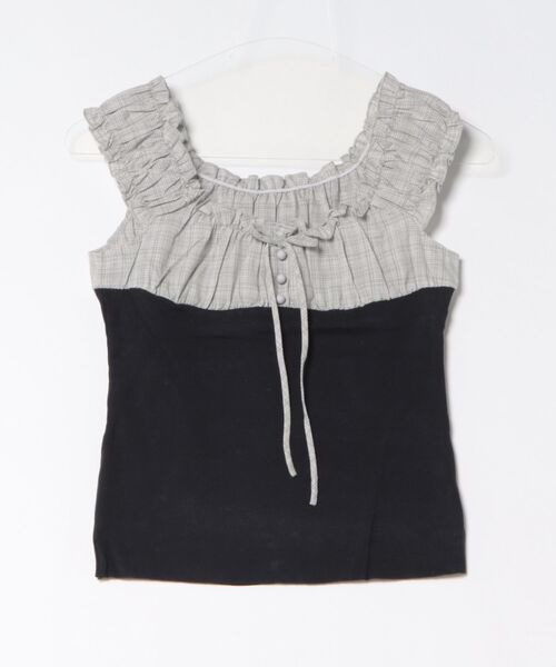 Anely（アネリー）の「異素材 チェック フロントリボン 配色 ギャザー トップス（Tシャツ/カットソー・レディース・ネイビー/グレー/アイボリー・FREE）」の22枚目の写真