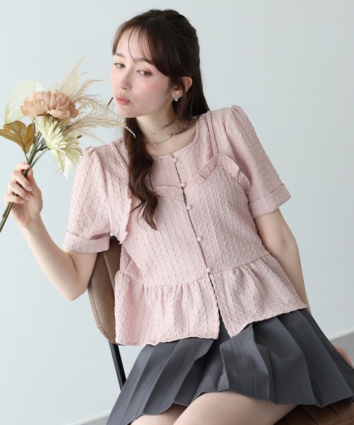 BLUEEAST(ブルーイースト)の「《新色追加》ぽこぽこビスチェドッキングトップス(Tシャツ/カットソー・レディース・アイボリー/ブラック/ミント/ピンク・MEDIUM)」の4枚目の写真